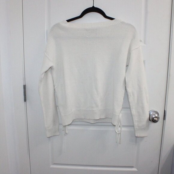 Abercrombie & Fitch Sweater Women Small White Pullover Cropped Preppy Waist Tie - Picture 3 of 3